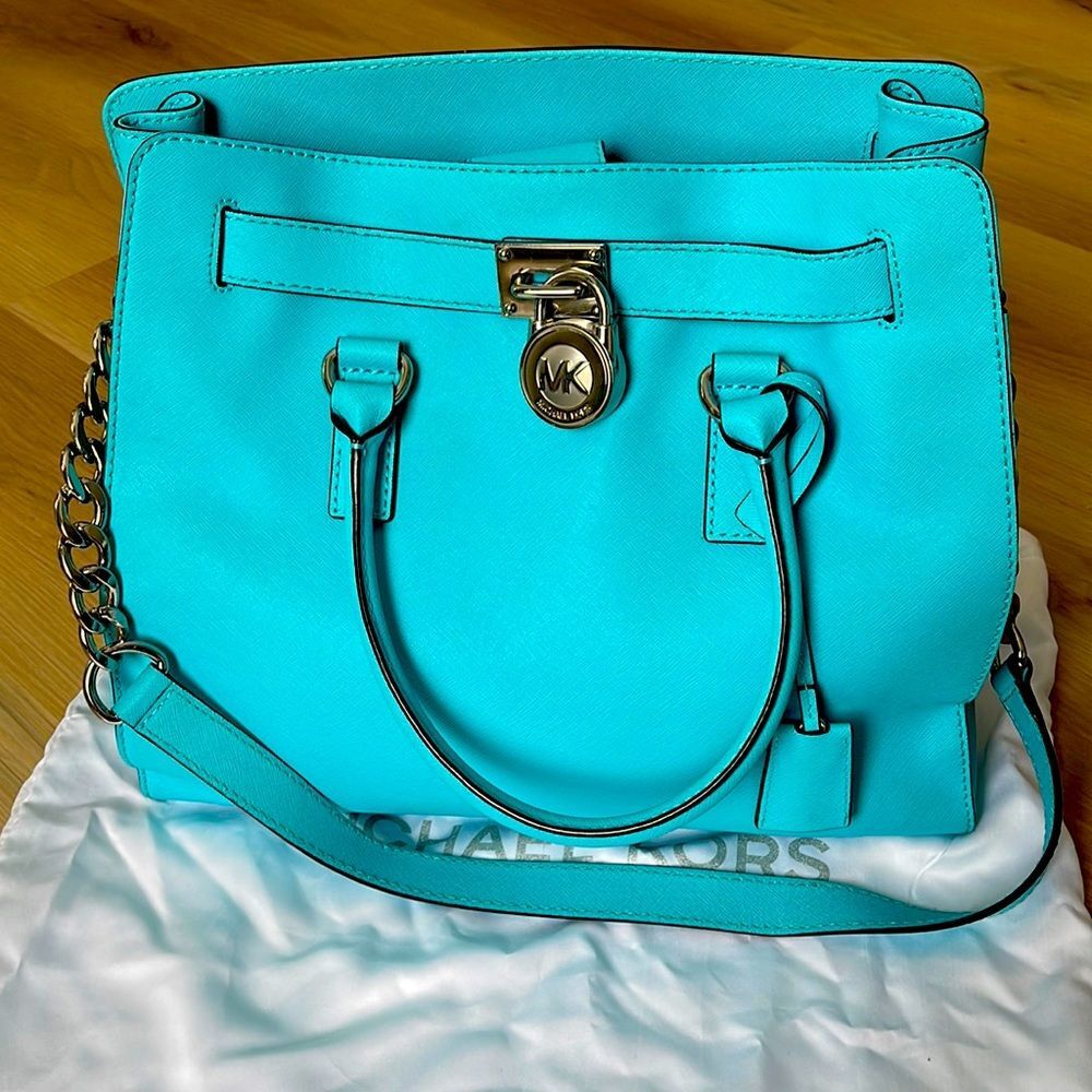 Michael Kors Hamilton Large Turquoise Auquamarine Handbag